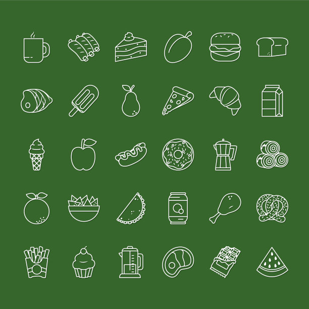 水果和食品图标设置线条风格图片下载