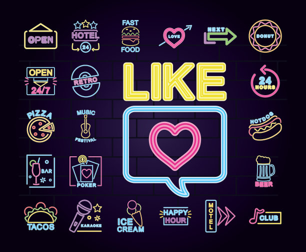 图标设置食物霓虹招牌和霓虹灯招牌图片下载