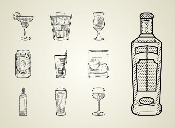 龙舌兰酒瓶和酒精饮料图标集图片下载