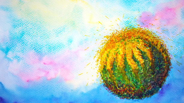 抽象艺术仙人掌星球宇宙心灵精神天空水彩画插图设计绘图图片下载