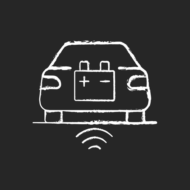 无线电动汽车充电粉笔白色图标在黑色背景图片下载