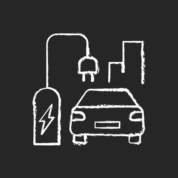 在街道住宅电动汽车充电粉笔白色图标的黑色背景图片下载