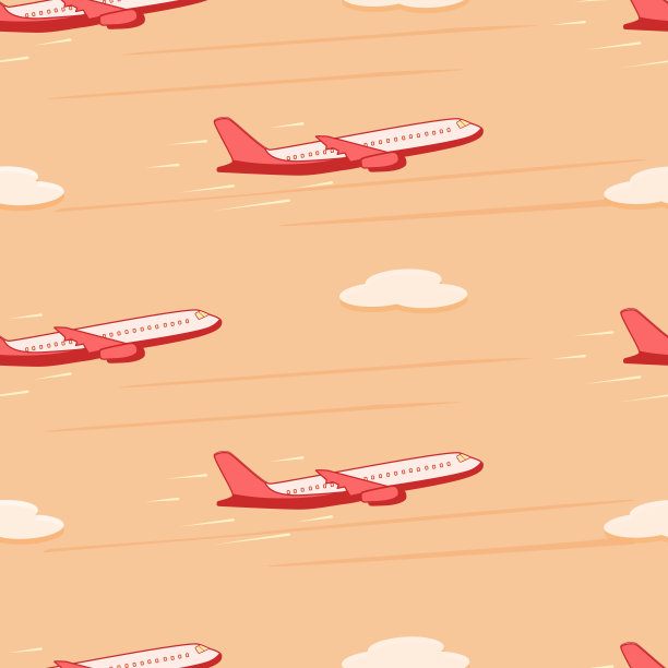 无缝图案客机在夕阳的背景下飞行，天空中布满了云彩。矢量插图的一架飞机。图片下载