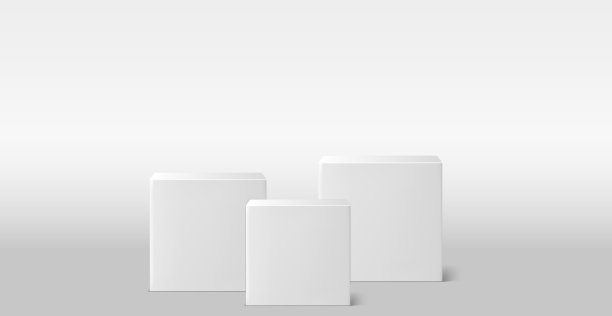 现实的灰白色工作室，白色立方体讲台-向量图片下载