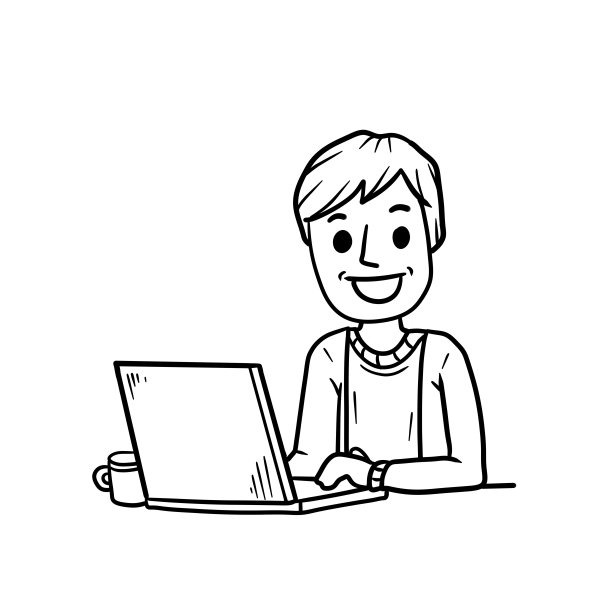 一个拿着笔记本电脑坐在桌边的男人。在网上和朋友聊天。自由职业者和程序员。现代的小玩意。微笑快乐的家伙。图片下载