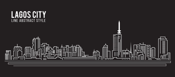 城市景观建筑线条艺术矢量插图设计-拉各斯市图片下载