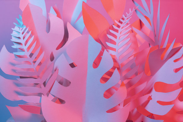 梯度热带叶剪纸图片下载