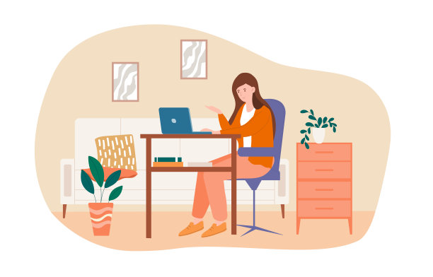 女商人在舒适的办公室里用笔记本电脑工作图片下载