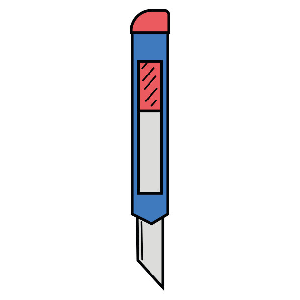 文具刀用于纸张、办公文具、色彩孤立矢量平风格图片下载
