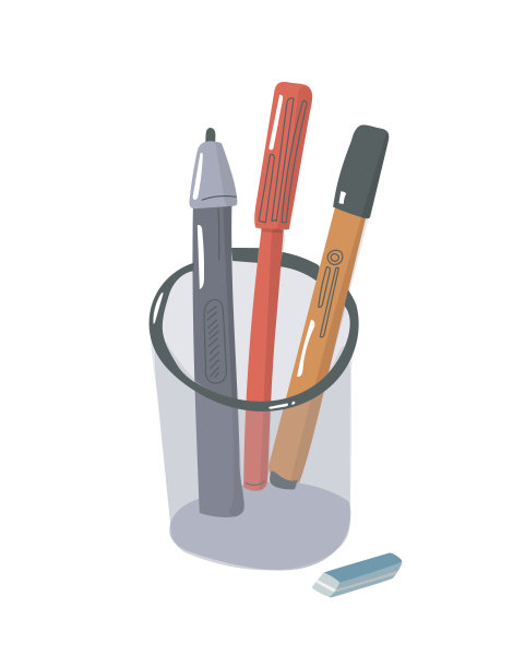 公用事业的办公桌整理器。组织办公和学习用品。平面设计。编写设备。钢笔，铅笔和尺子。所有你上学需要的东西。卡通图片下载