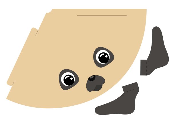 可印刷的哈巴狗纸帽子。派对模切模板生日，圣诞节，宝宝淋浴。娱乐的乐趣配件。打印，剪切和胶水。矢量插图。图片下载