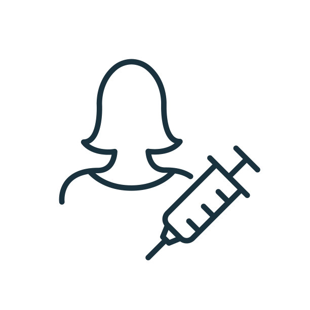 妇女注射疫苗。注射器和女人线图标。女童冠状病毒疫苗接种。可编辑的中风。矢量图图片下载