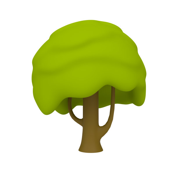 风格化有趣的卡通绿树，孤立的白色背景。明亮的设计元素。儿童黏土、塑料或软玩具。彩色3 d演示。图片下载