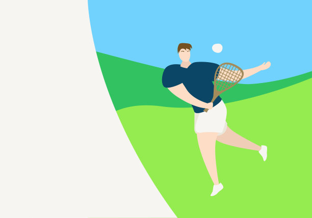 一个男运动员在街上打网球。横幅。平的风格。图片下载