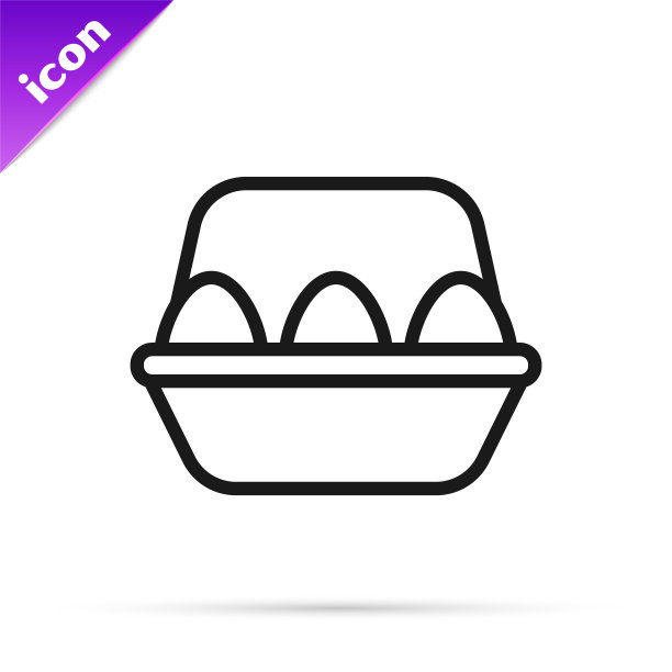 黑色线鸡蛋在盒子图标孤立在白色背景。向量图片下载