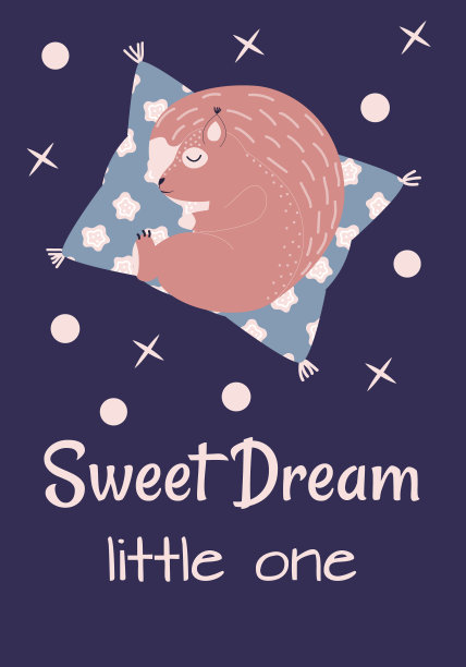可爱的松鼠睡在枕头上。动物在繁星点点的梦幻天空。向量晚安和甜梦的概念。用于育儿室卡片、海报、印刷图片下载