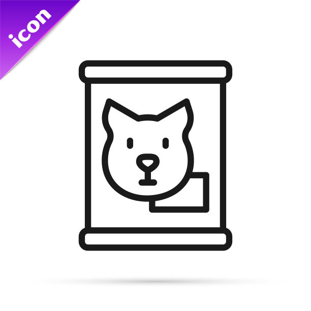 黑线罐头食品图标孤立在白色背景上。动物的食物。宠物食品。狗骨头的迹象。向量图片下载