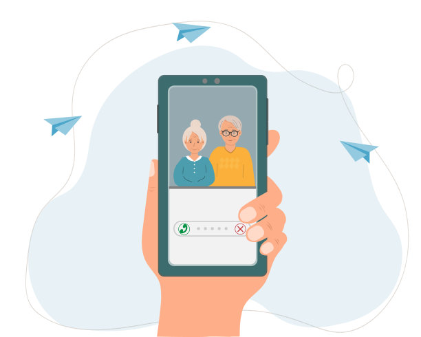 老夫老妻在电话里和孩子或孙子聊天，平面矢量插图图片下载