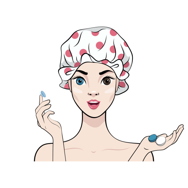 戴浴帽的漂亮女孩戴上了隐形眼镜图片下载