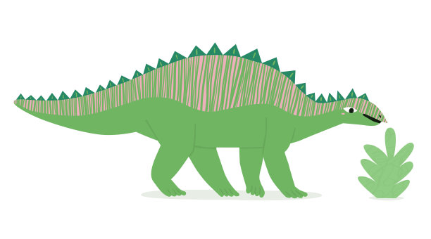 可爱的卡通恐龙人物和灌木丛。图片下载