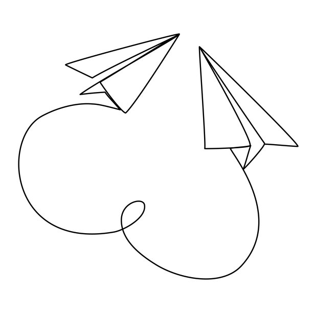 纸飞机一个接一个的飞行连续线画心形的路径浪漫旅行寓言办公室浪漫矢量插图图片下载