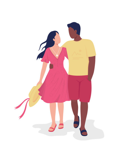 男友和女友在浪漫的走平色向量无名人物图片下载