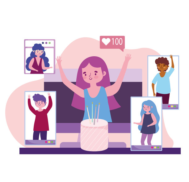 虚拟派对庆祝人们的生日图片下载