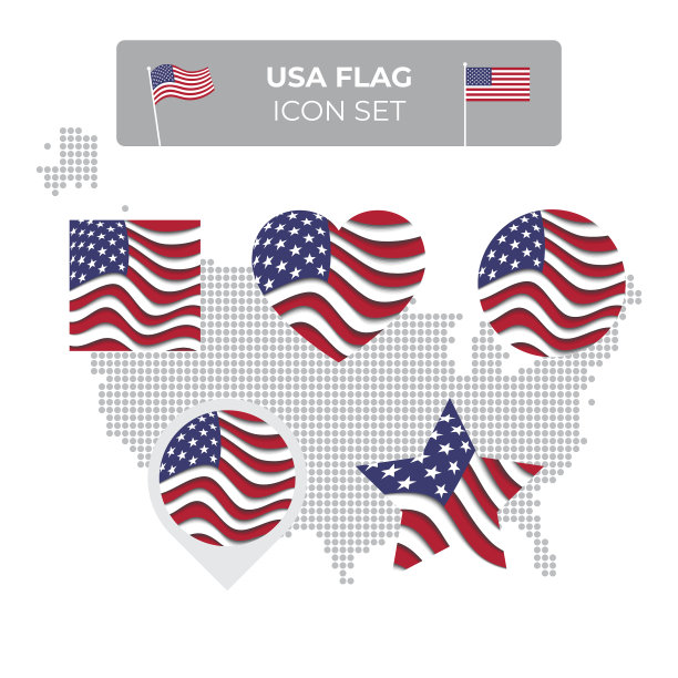 美国国旗图标设置为方形的心图片下载