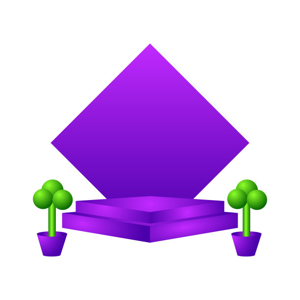 3d紫色领奖台花盆植物装饰设计图片下载