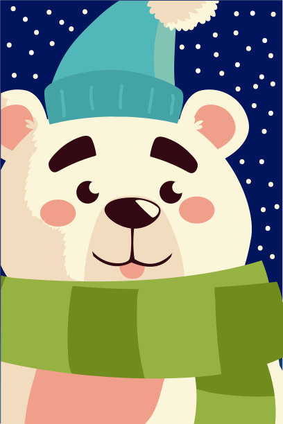 戴着帽子和围巾的小熊圣诞快乐图片下载
