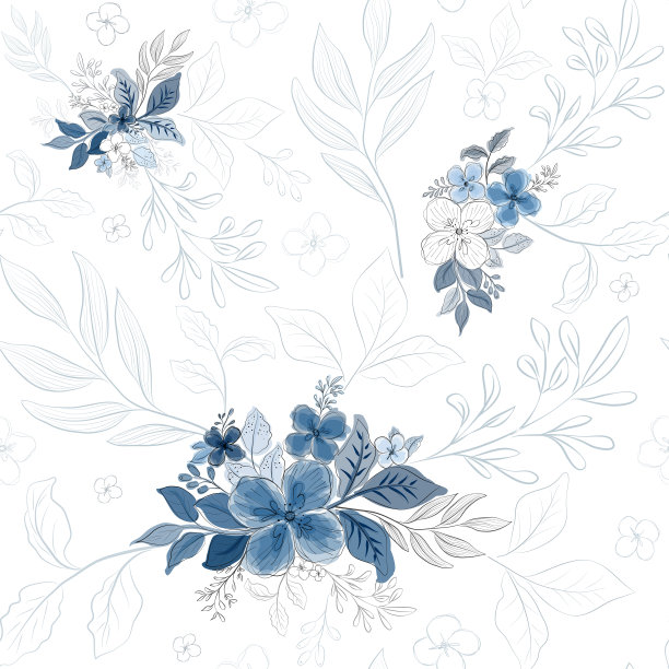 无缝图案与蓝色花束水彩画风格图片下载