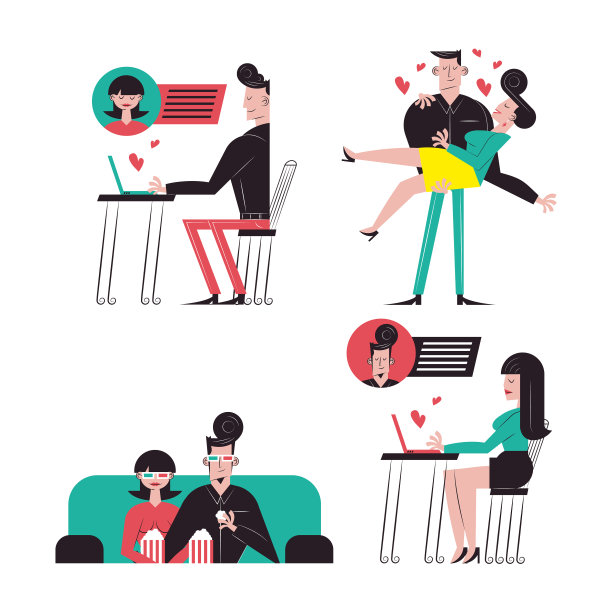 浪漫的夫妇卡通图标设置设计图片下载