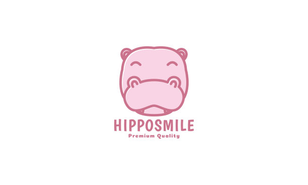 可爱的河马或河马头微笑的标志符号图片下载