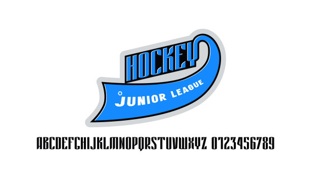压缩无衬线字体和曲棍球徽章图片下载
