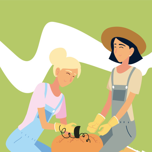 园艺快乐的妇女们收获了巨大的南瓜图片下载