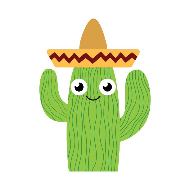有趣可爱的手绘仙人掌男孩在宽边帽白色孤立股票矢量插图图片下载