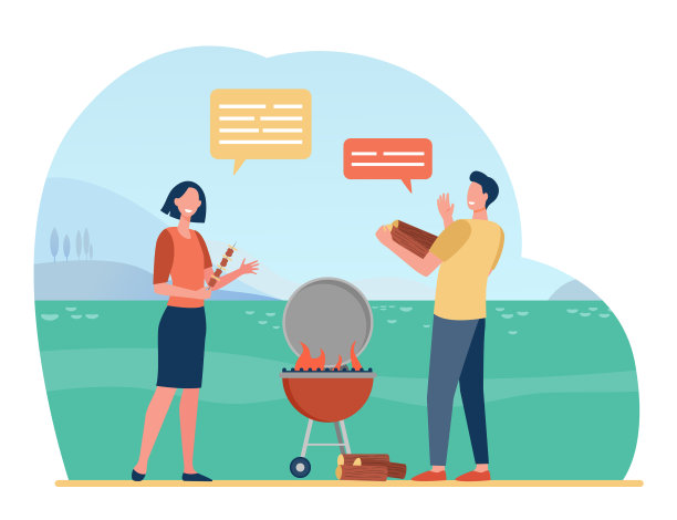 喜气洋洋的夫妇在自然中烹饪烧烤图片下载