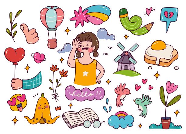 一套向量可爱的女孩涂鸦图片下载