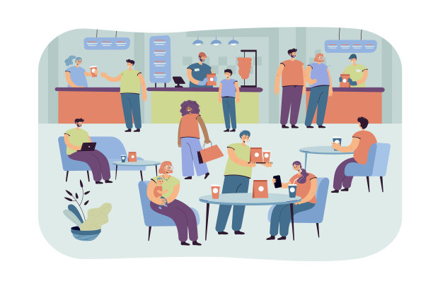 积极的人在咖啡馆吃饭孤立的公寓图片下载