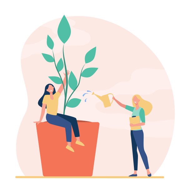 娇小的女人在种植和浇灌盆栽植物图片下载