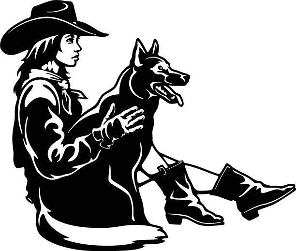 牛仔女和狗复古风格海报剪好了图片下载