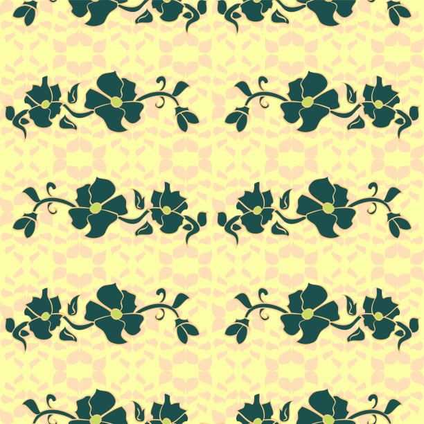 古怪的霓虹黄色蕾丝效果重复图案与海军蓝花图片下载