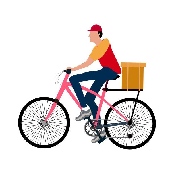 一个带着自行车矢量图的送货员图片下载