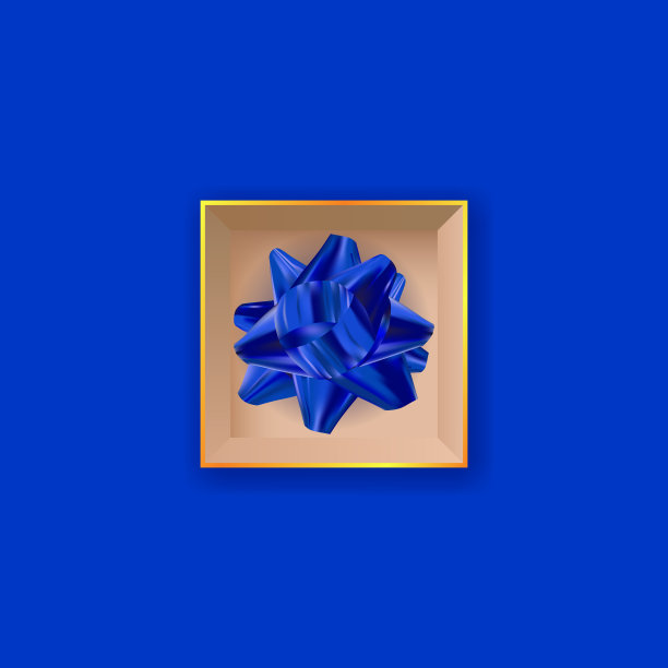 打开盒子与蓝色蝴蝶结庆祝装饰图片下载