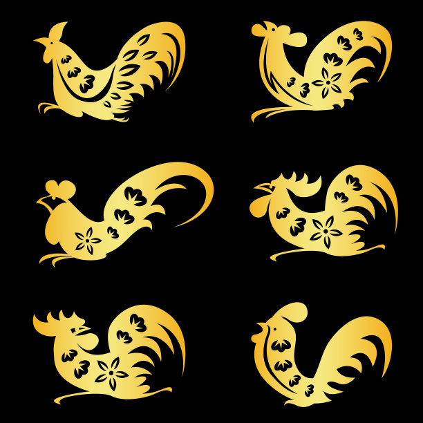金纸剪纸鸡鸡符号向量集设计图片下载