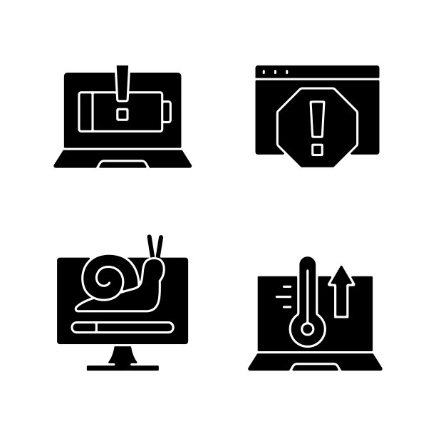 计算机错误设置在空白区域的黑色符号图标图片下载