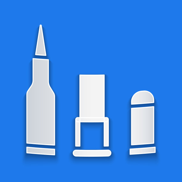 剪纸子弹图标孤立在蓝色背景图片下载