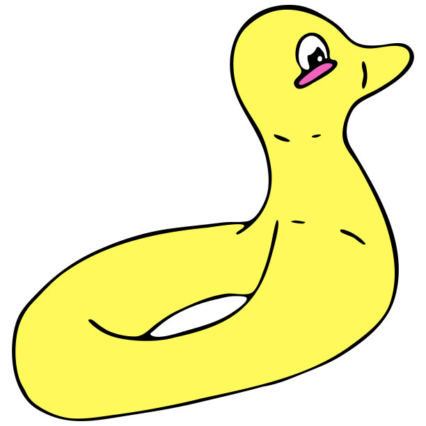 黄色的充气圈以鸟的形式出现，一只在海里或池塘里游泳的鸭子，矢量彩色涂鸦元素图片下载