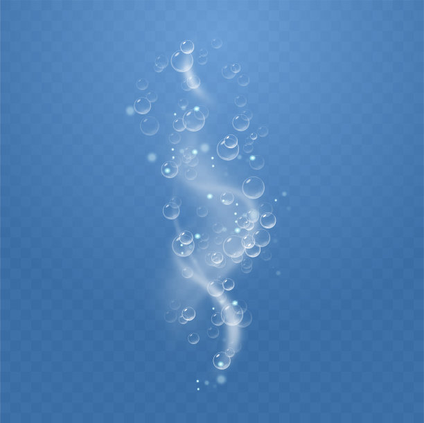 逼真的气泡气泡在水中。水下嘶嘶作响的气泡。透明的背景。图片下载
