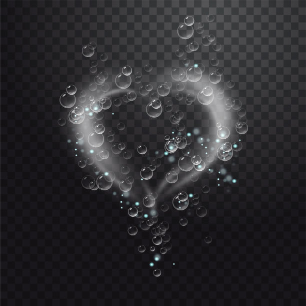 逼真的气泡气泡在水中。水下嘶嘶作响的气泡。透明的背景。图片下载
